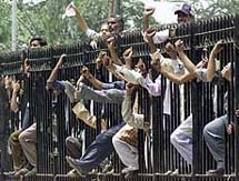 Muslim activists from the Save India Front attend a gathering called by Muslim leaders in New Delhi