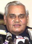 Prime Minister Atal Behari Vajpayee addresses a news conference in Srinagar on Thursday.