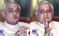 Mr Vajpayee caught in different moods during a Press conference in Almaty.