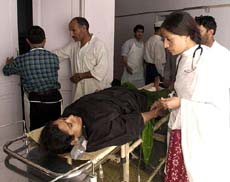 A woman who was critically injured in a blast in Anantnag being treated in a Srinagar hospital