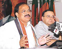 BJP President M. Venkaiah Naidu addresses his first press conference at the BJP office in New Delhi on Thursday.