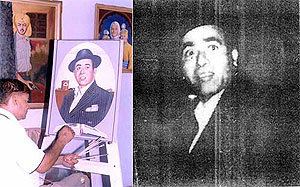 Painter Gobinder Sohal gives the final touches to a portrait of Shaheed Udham Singh Sunami