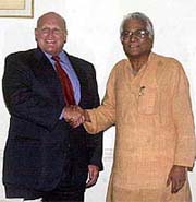 Defence Minister George Fernandes with US Deputy Secretary of State Richard Armitage