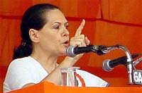 Congress President Sonia Gandhi addresses a public meeting