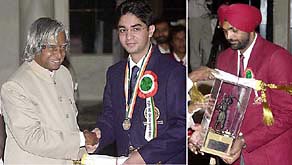 The President Dr A.P.J. Abdul Kalam congratulates ace shooter Abhinav Bindra
