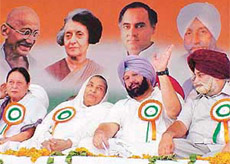 Chief Minister Amarinder Singh has a word with Mrs Jaswant Kaur, widow of Beant Singh, while his son Tej Prakash Singh and AICC General Secretary Mohsina Kidwai look on