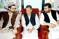 Hurriyat leaders Mirwaiz Moulvi Umer Farooq, Prof Abdul Gani Bhat (Chairman) and Javid Ahmad Mir at the amalgams general council meeting