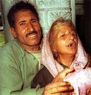 The wailing mother Sonullah Bhat, who was gravely injured during a mine blast at Chehlal village of Handwara on Monday morning