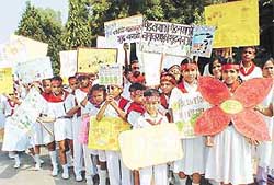 An environment awareness rally organised by students of Tribune Model School
