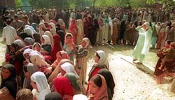 Women voters turned up in large numbers at the polling booths in Budgam sector on Tuesday.
