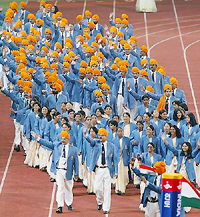 Indias team enters Busan stadium at the opening ceremony of the 14th Asian Games on Sunday.