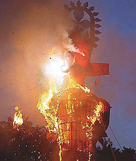 The effigy of Ravana goes up in flames 