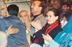 J and K Chief Minister Mufti Mohammed Sayeed is greeted by a member of the Panthers Party