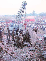 Salvage operations at Dilipgarh village in Ambala where a Jaguar crashed on Tuesday