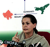 Congress President Sonia Gandhi during a Press conference