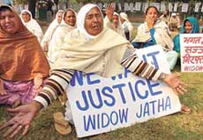 November 1984 riot widows stage a dharna in New Delhi on Wednesday.