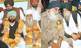Chief Minister Amarinder Singh and PPCC President H .S. Hanspal; Mr Parkash Singh Badal and Capt Kanwaljit Singh at the Congress and SAD conferences