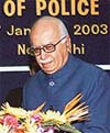 Deputy Prime Minister L.K. Advani is welcomed at the inauguration of the conference of state chief secretaries and directors-general of police on internal security in New Delhi