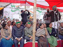 The Punjab Chief Minister, Capt Amarinder Singh, addresses a Congress rally at Hamirpur on Saturday.