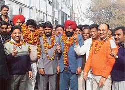 Mr Vijay Danav, who was re-elected chairman of the Municipal Karamchari Dal