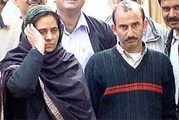 Kashmiri Hurriyat member Anjum Zamroda Habib and Hurriyats Delhi-based spokesman Shabir Ahmed Dar just before being produced at Patiala Court in the Capital