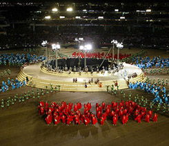 Performers parade during the opening ceremony of the cricket World Cup-2003 on Saturday night in Cape Town, South Africa