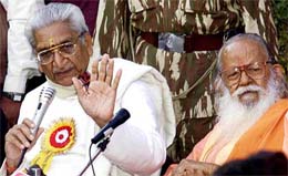 VHP chief Ashok Singhal talking to the media