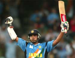 Indian captain Sourav Ganguly celebrates his century