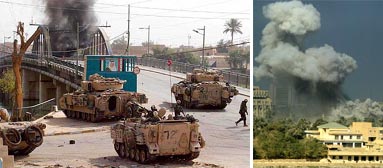 A car burns on a bridge over the Euphrates River