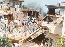 This is what remains of four houses after a MiG-23 fighter plane crashed into them in Bank Colony, Mullanpur Dakha, in Ludhiana 