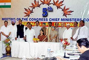 Congress President Sonia Gandhi with the Chief Ministers of 15 Congress-ruled states