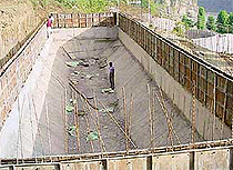 An under-construction filter tank at Longni Mathan