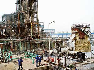 This is what remains of the giant Ranbaxy plant after a fire destroyed it on Wednesday night. This photo was taken by Tribune lensman Manoj Mahajan on Thursday morning.