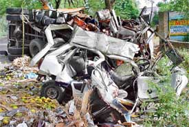This is what remains of the car which met with an accident at Chanalo village