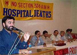 Dr Sukhwinder Singh, advisor, IMA Action Committee, speaks during a function at Muktsar