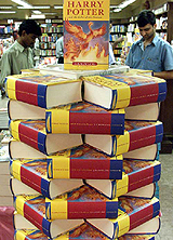 The book Harry Potter and the Order of the Phoenix is displayed in a New Delhi shop