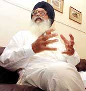 Mr Parkash Singh Badal talks to newspersons in Delhi on Friday. 