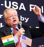 Outgoing US Ambassador to India Robert D. Blackwill addresses captains of Indian industry at a function organised by the CII in Delhi on Thursday.