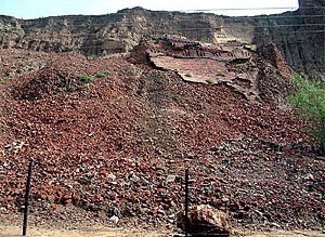 A portion of the 1,800-year-old Gobind Fort that collapsed due to heavy rain in Bathinda on Friday