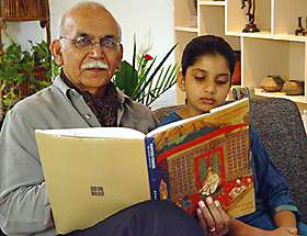 Dr B N Goswamy and his granddaughter Damini browsing through his book on Indian costumes that is considered a “Bible” by many top designers.