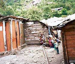 Labourers living in the huts below the Podu Nullah at Bahang, 4 km from Manali, where two persons were killed on July 24