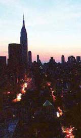 Most buildings in Manhattan are veiled in darkness on Thursday night, during a major power failure in New York
