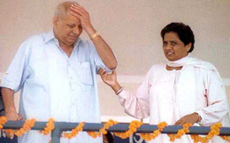 BSP supremo Kanshi Ram and UP Chief Minister Mayawati at the partys all-India workers convention at Ambedkar Maidan in Lucknow on Monday. 