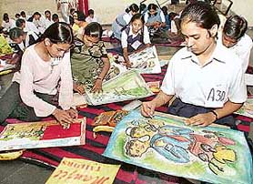 Students take part in a Bal Shree Awards painting competition at Bal Bhavan in Sector 23, Chandigarh