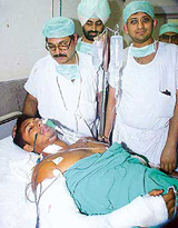 Jugraj Singh after a day-long surgery at Dayanand Medical College and Hospital, Ludhiana, on Wednesday. 