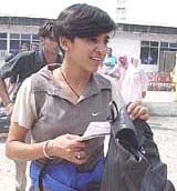 Parvesh Rani, one of the five cricketers who went missing, at Rajasansi airport in Amritsar on Wednesday.