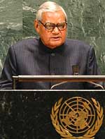 Prime Minister Atal Bihari Vajpayee addresses the 58th session of the UN General Assembly in New York on Thursday.