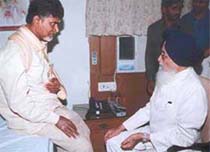 Andhra Pradesh Governor Surjit Singh Barnala calls on Chief Minister N. Chandrababu Naidu at the latters official residence