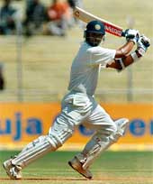 Rahul Dravid plays a shot during the fourth days play
