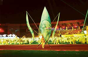 Schoolchildren perform a dance programme during the opening ceremony of the Afro-Asian Games in Hyderabad on Friday.